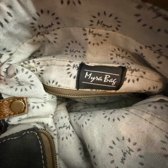 Myra Bag Purse Satchel New Cow Hide Leather canvas Medium Crossbody - Picture 5 of 10